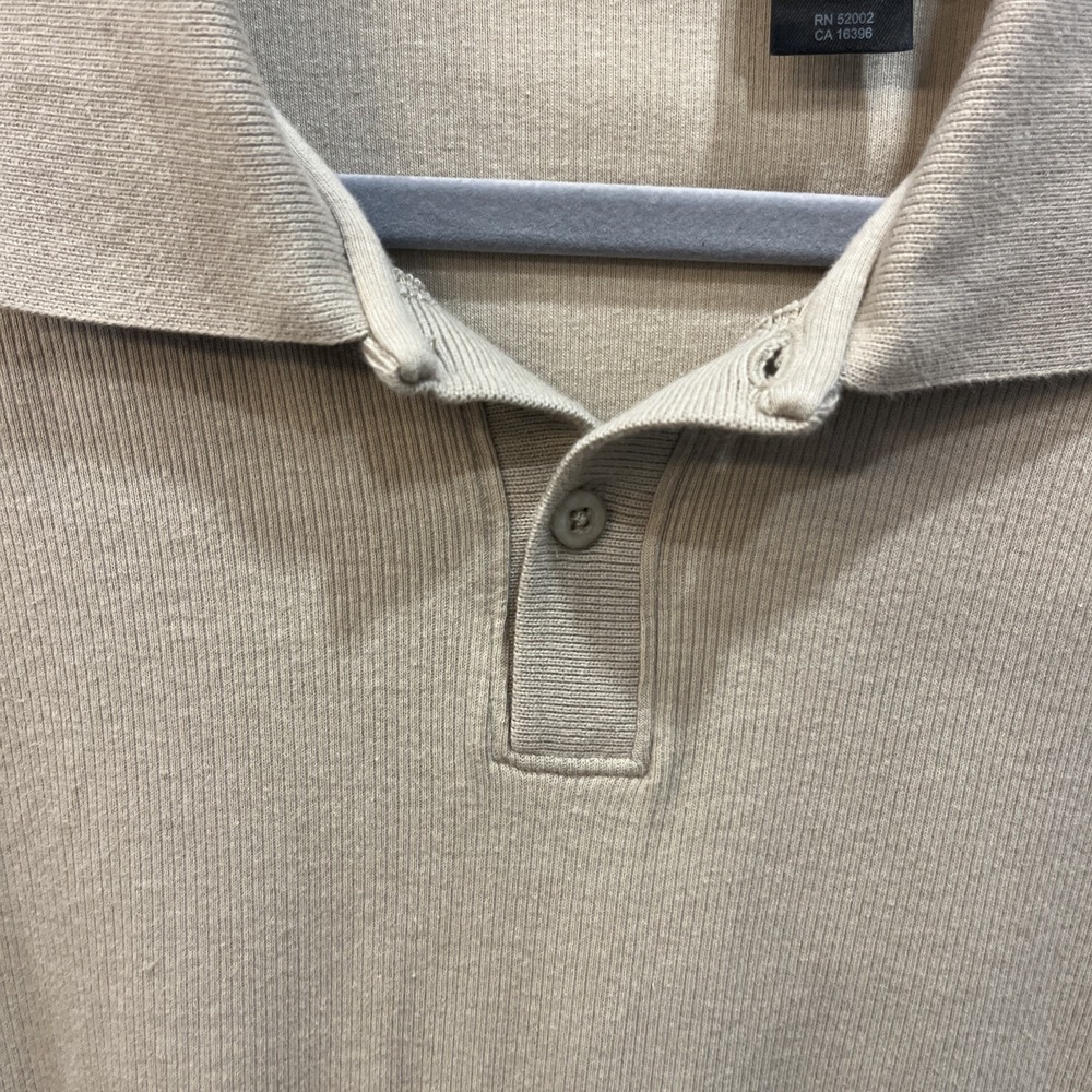 Claiborne Men Tan Textured Ribbed Knit Polo Shirt Size Large Short Sleeve Casual - Picture 7 of 7